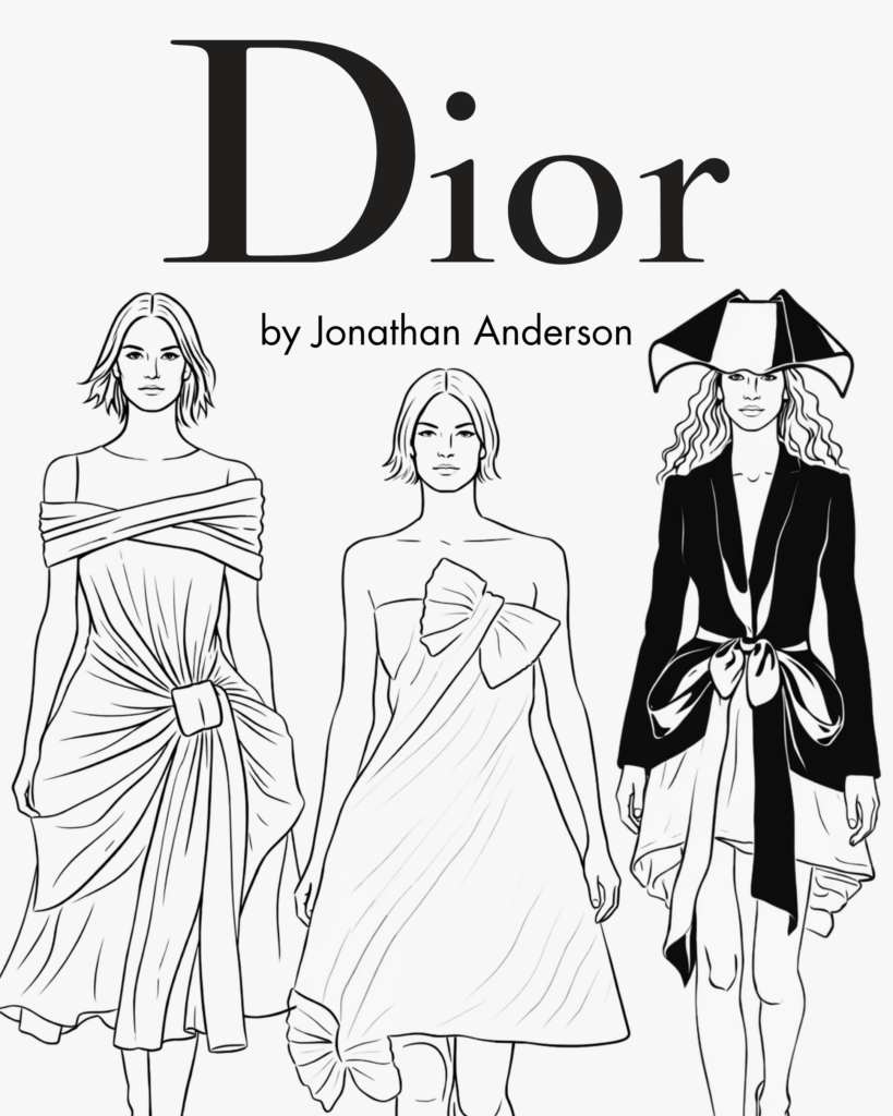 Illustration generated from runway looks for editorial analysis. Inspired by original designs and show imagery.